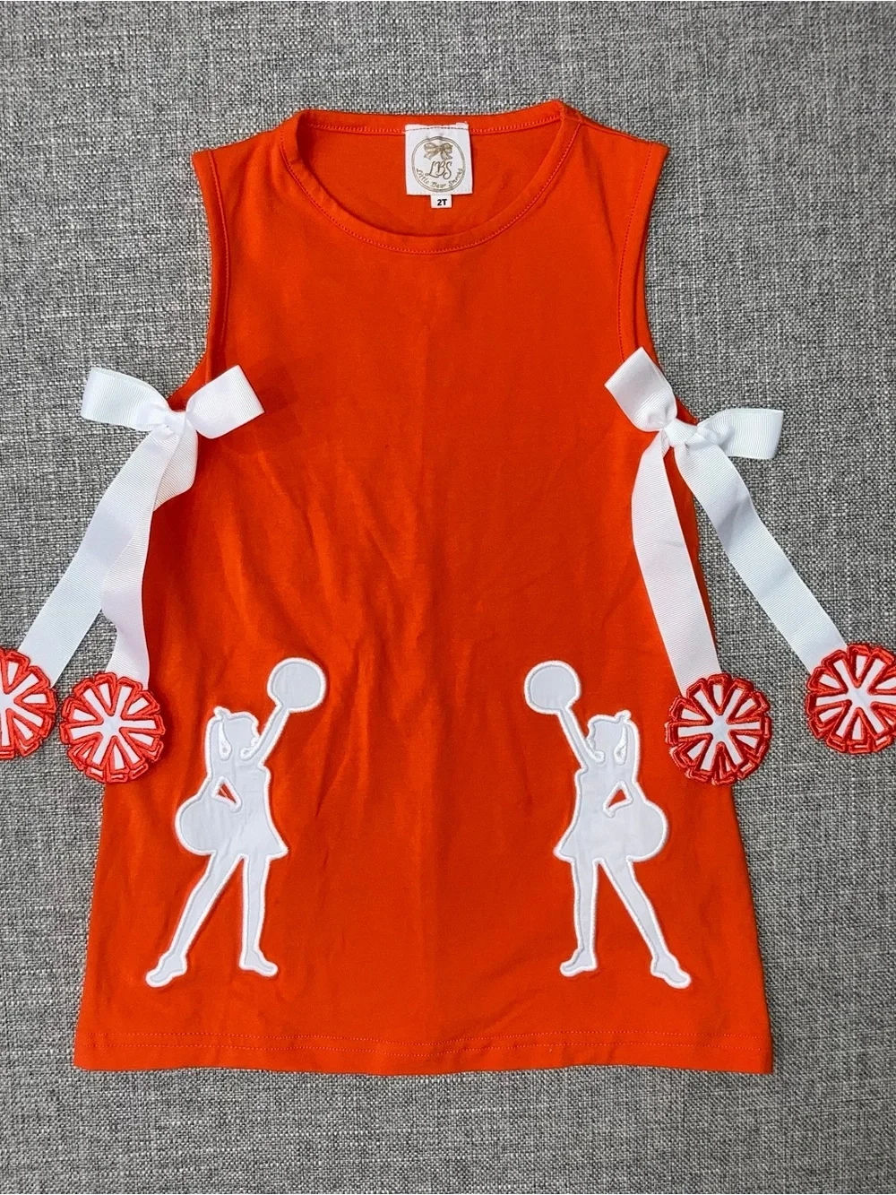Girls Orange Pom Pom Ribbon A-Line Dress